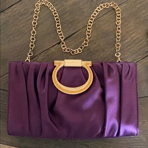 Salvatore Ferragamo purple satin clutch Gold chain